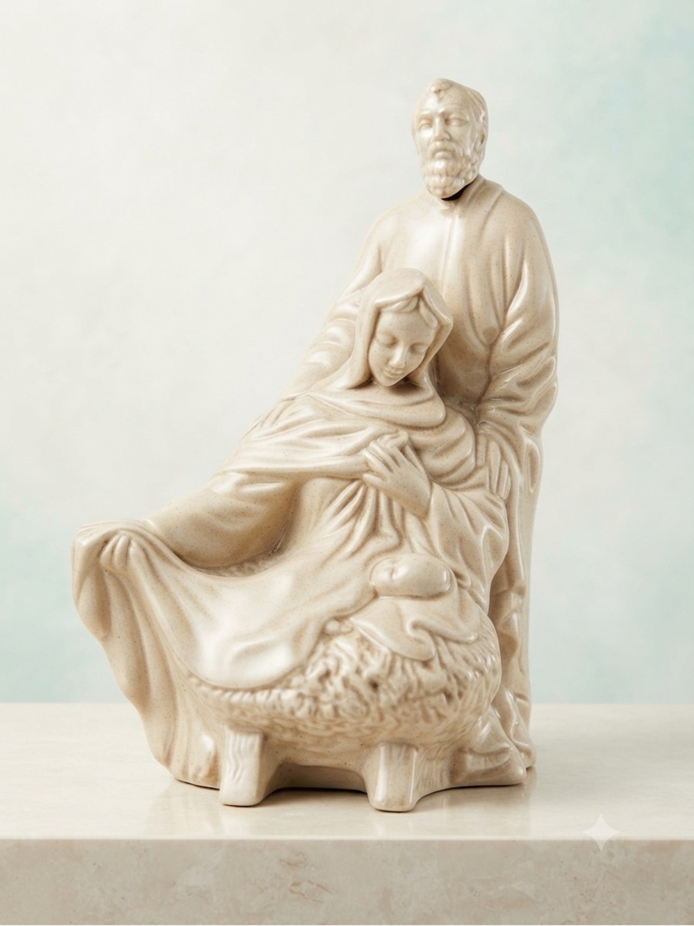 VIntage Atlantic Mold ceramic nativity figurine featuring the Holy Family.